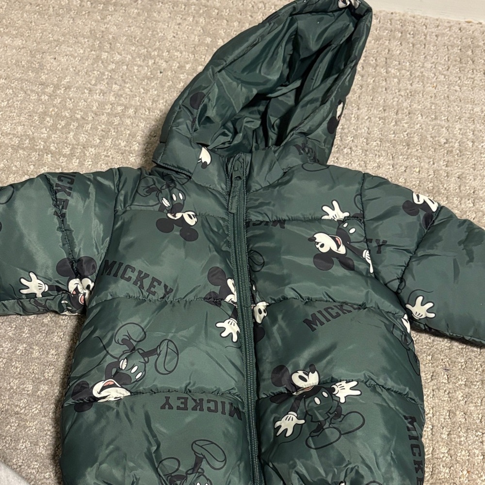 H&M Green Mickey Mouse Puffer Jacket
